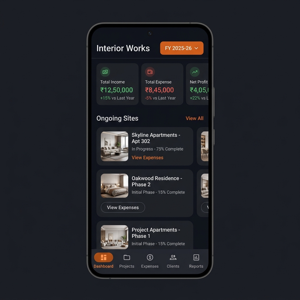 Dashboard — P&L overview with ongoing sites